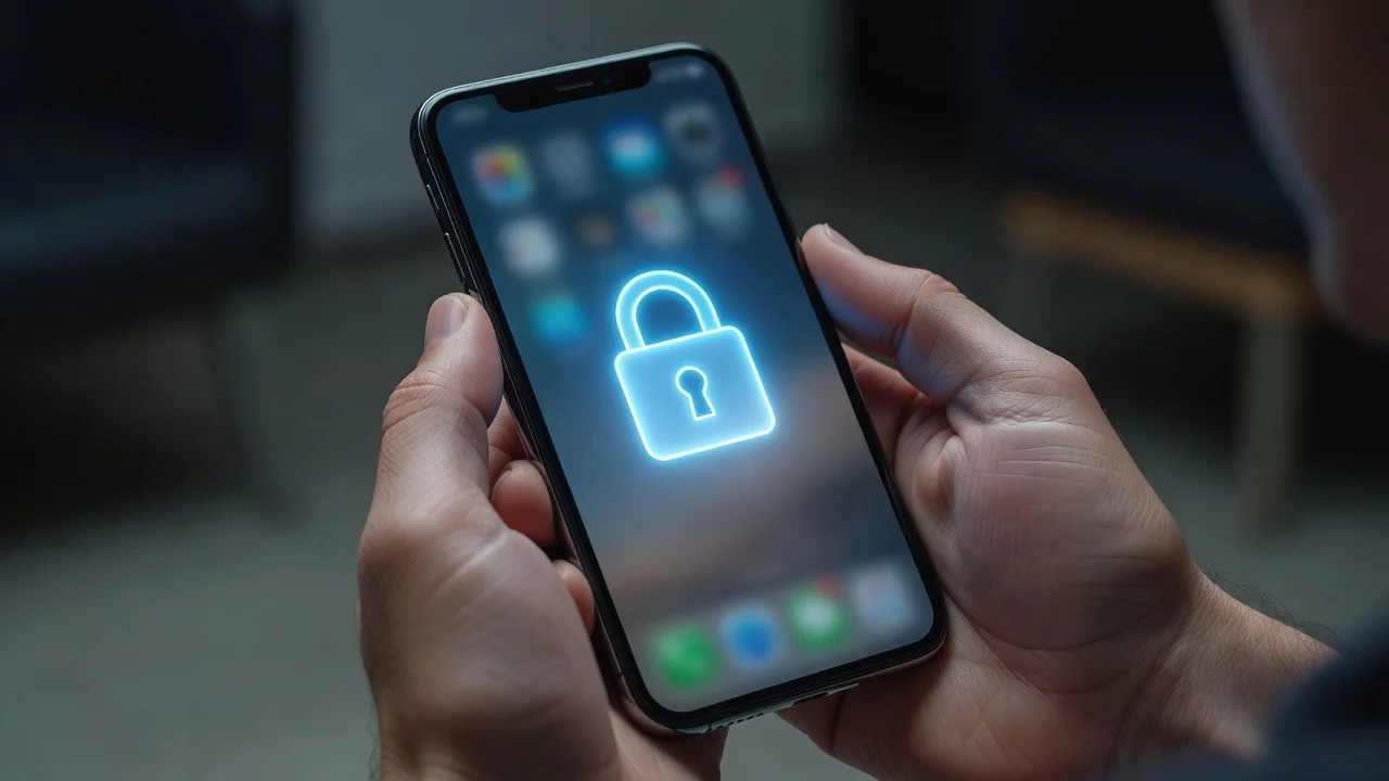 Smartfon ekranında mesajlaşma və təhlükəsizlik konsepsiyası